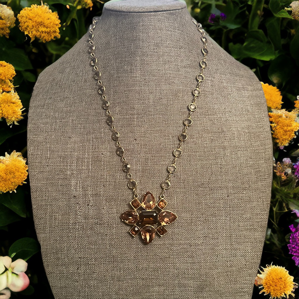 Vintage Accesocraft Nyc Topaz And Smoky Quartz Bezeled Necklace